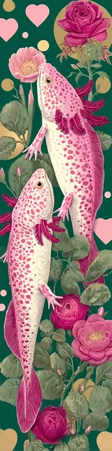 Free printable axolotl bookmark featuring two axolotl climbing